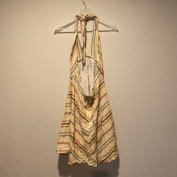 Zara Halter Chevron Stripe Mini Dress XL‎ Beige Summer Sleeveless Pockets - Picture 3 of 8